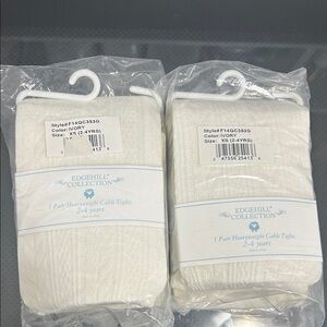 Girls size xs 2-4 identical twin match set footie cable tights new nwt ivory